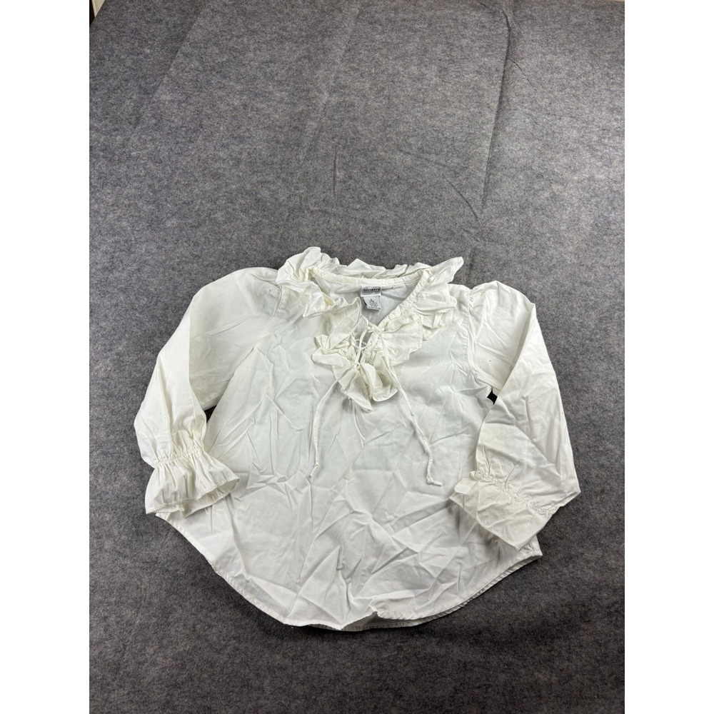 VTG Sostanza Womens S/6 Top White Puff Sleeve Crop Ruffle Tie Pirate Renaissance